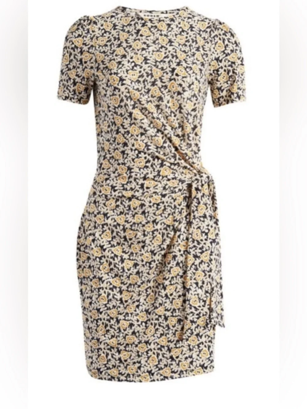 Boden Knot Front Floral Print Jersey Dress, Black/Clover Swirl size 6 R